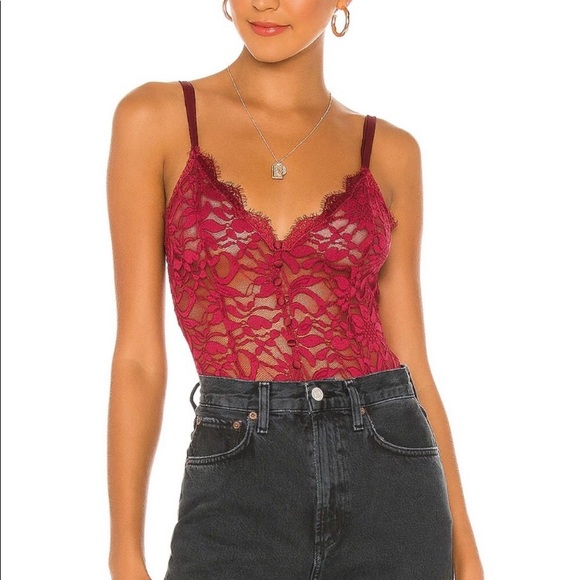 Free People Intimately Bedroom Date Lace Bodysuit Red Medium - Picture 2 of 16